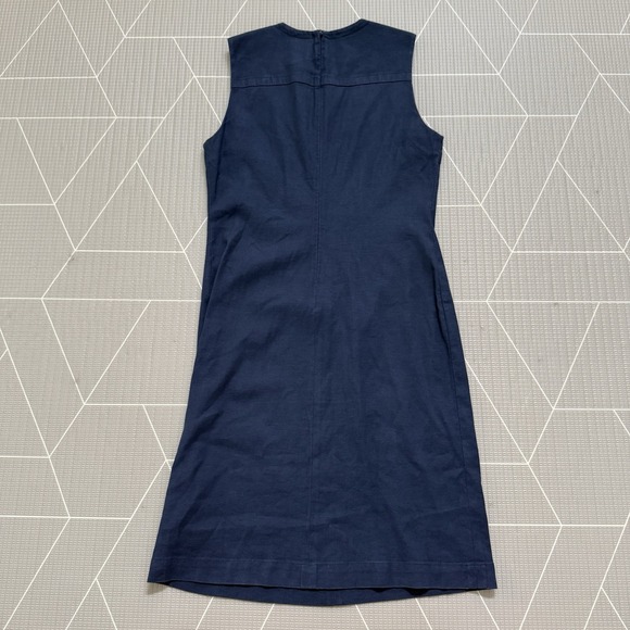 Tory Burch Sheath Miller Dress Size 8 Silver Accent Charm Navy Linen Blend - Picture 2 of 8